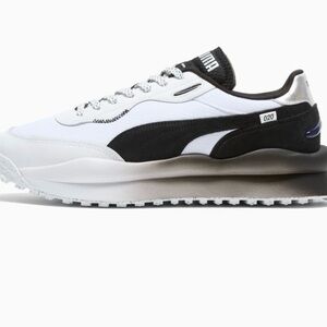 Puma White and Black Retro Runner Sneaker